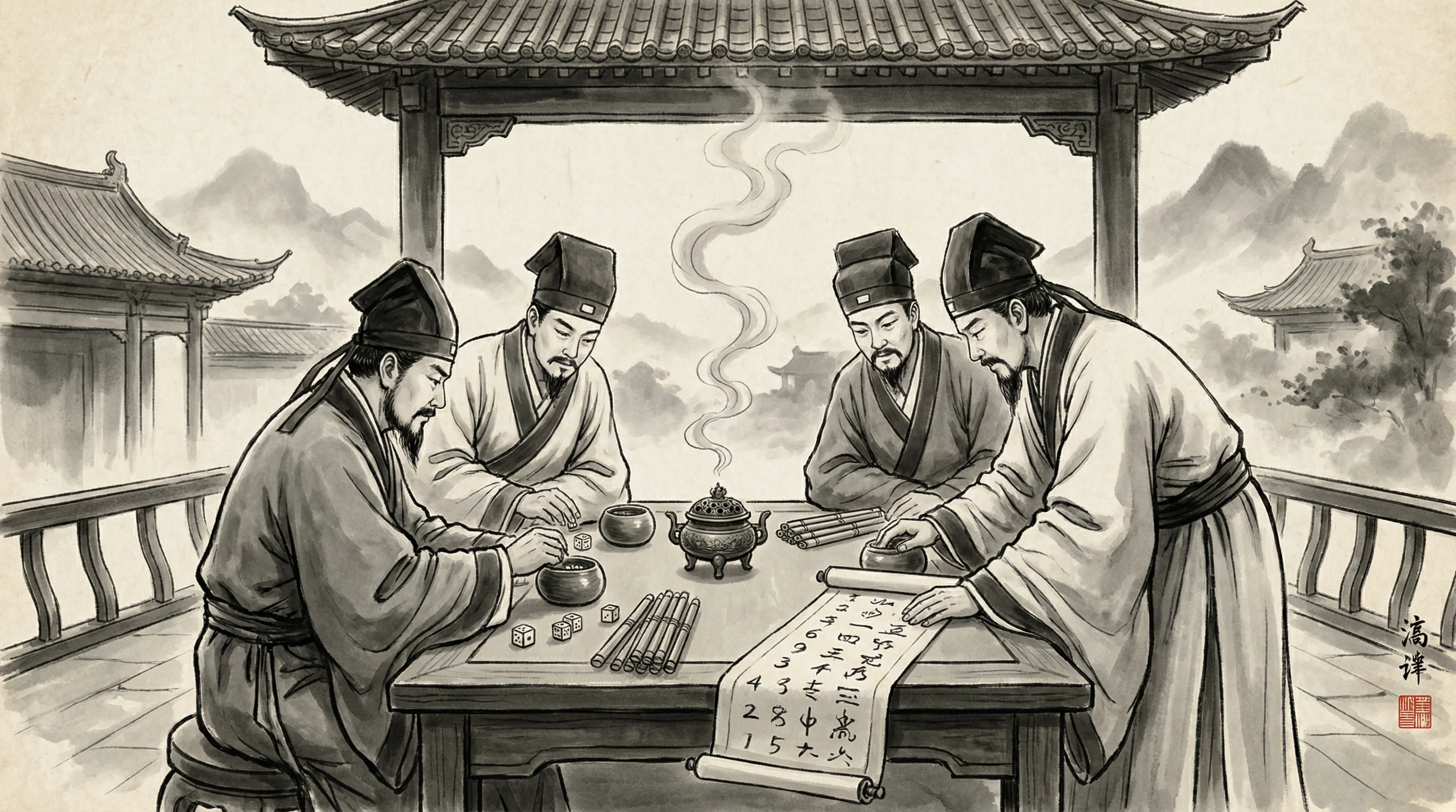 南宫体育五子棋博弈水墨画