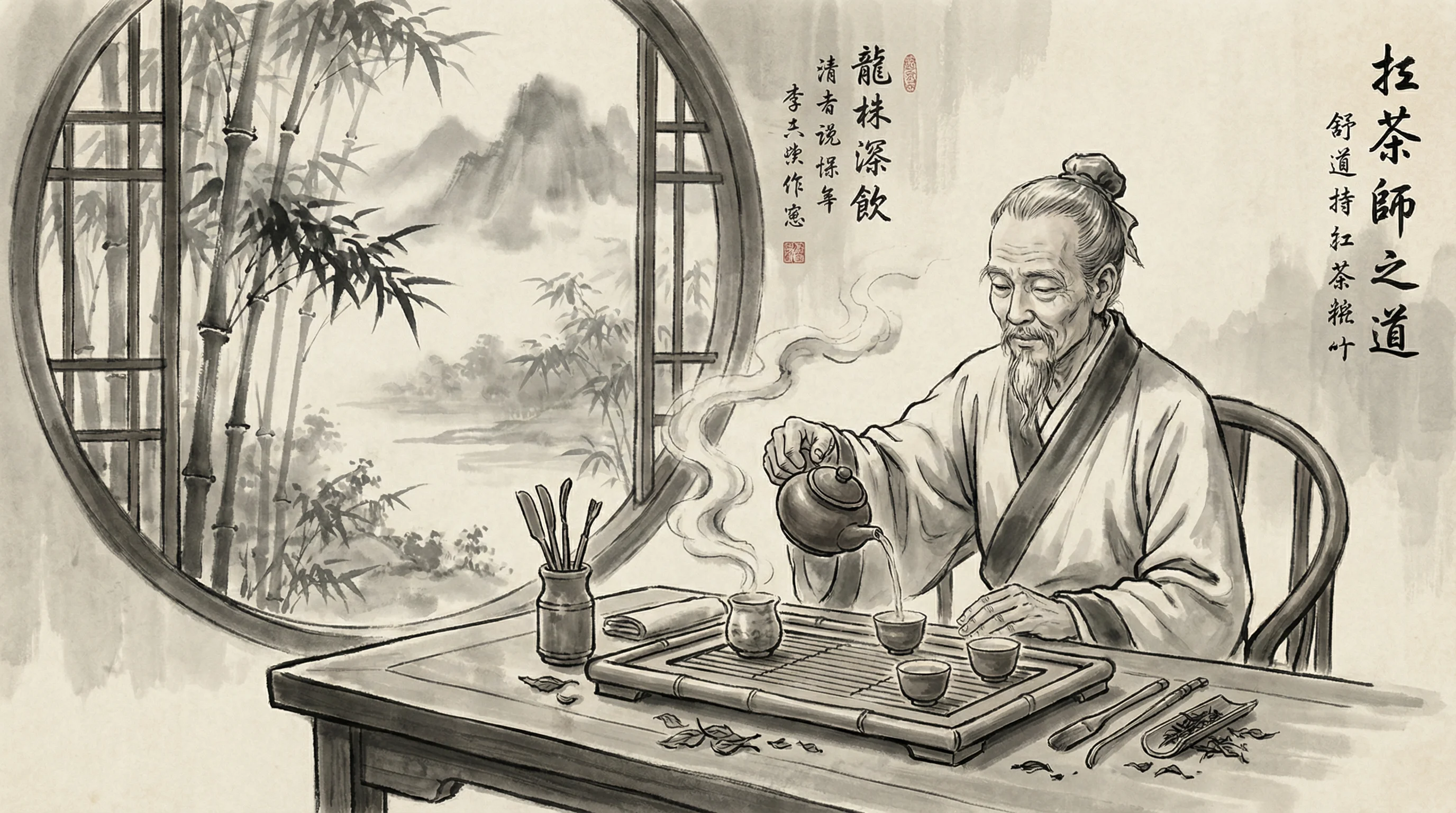 南宫体育茶道禅意水墨画