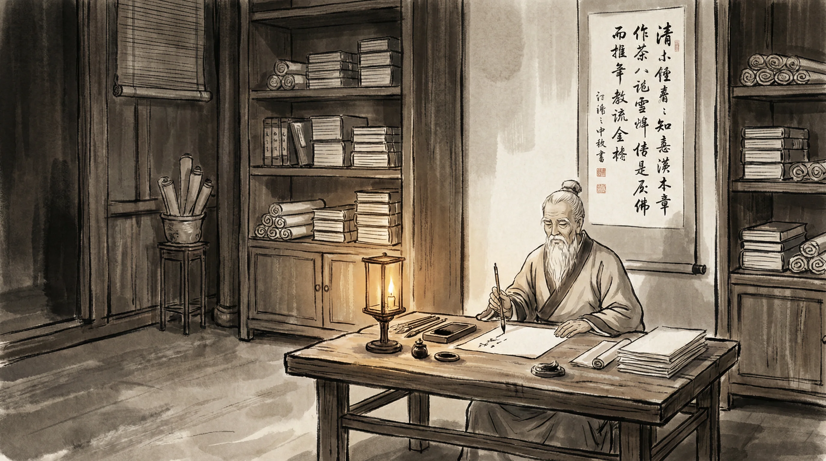 南宫体育茶道书院文化水墨画