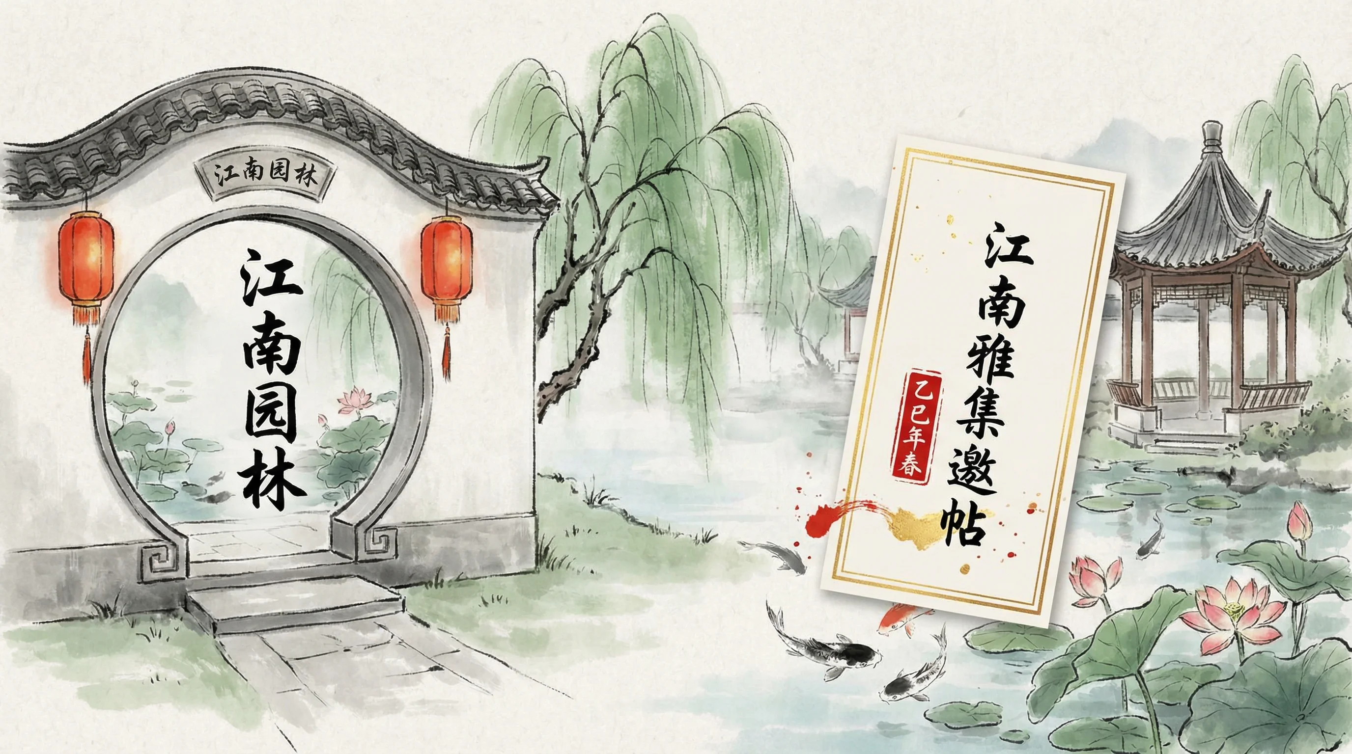 南宫体育茶道园林禅意水墨画