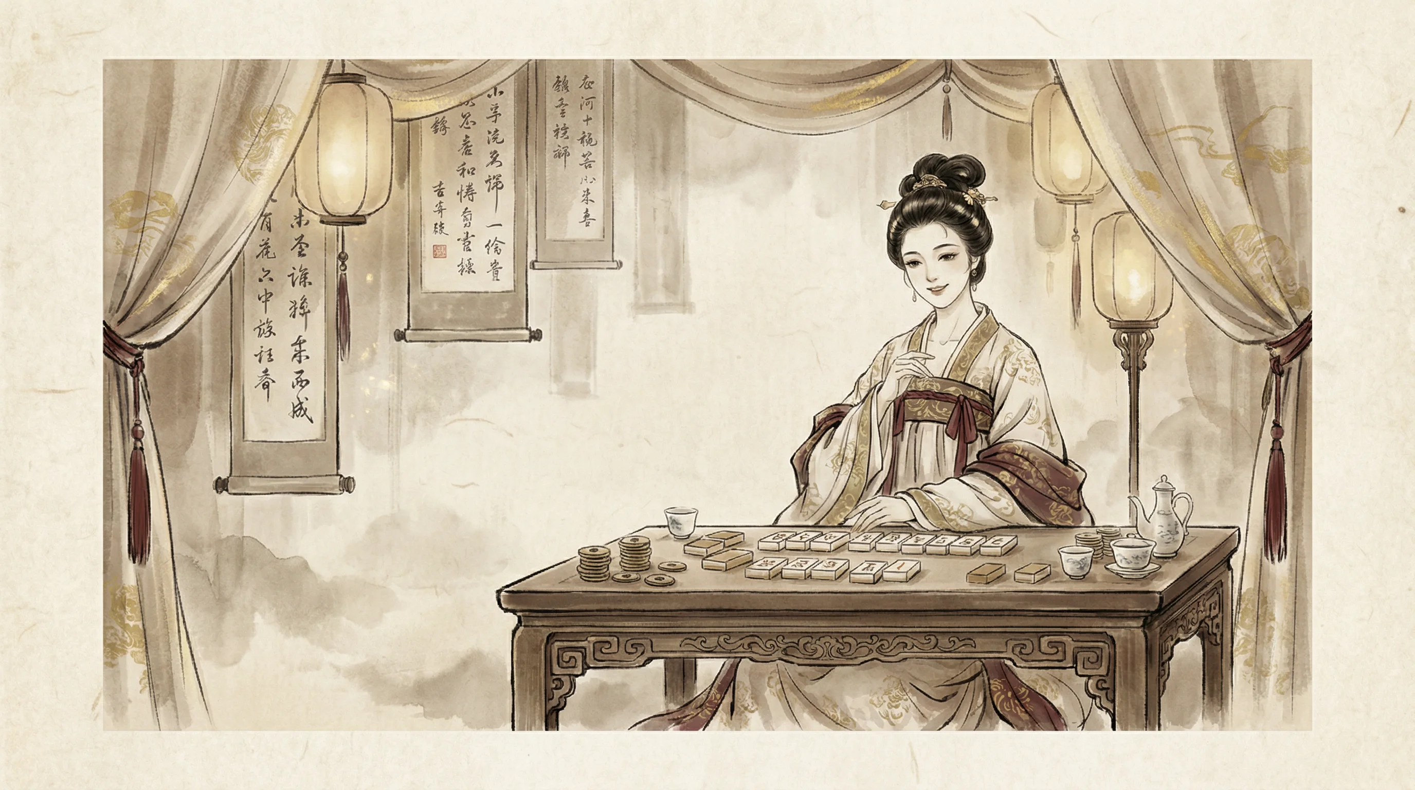 南宫体育德州扑克博弈水墨画